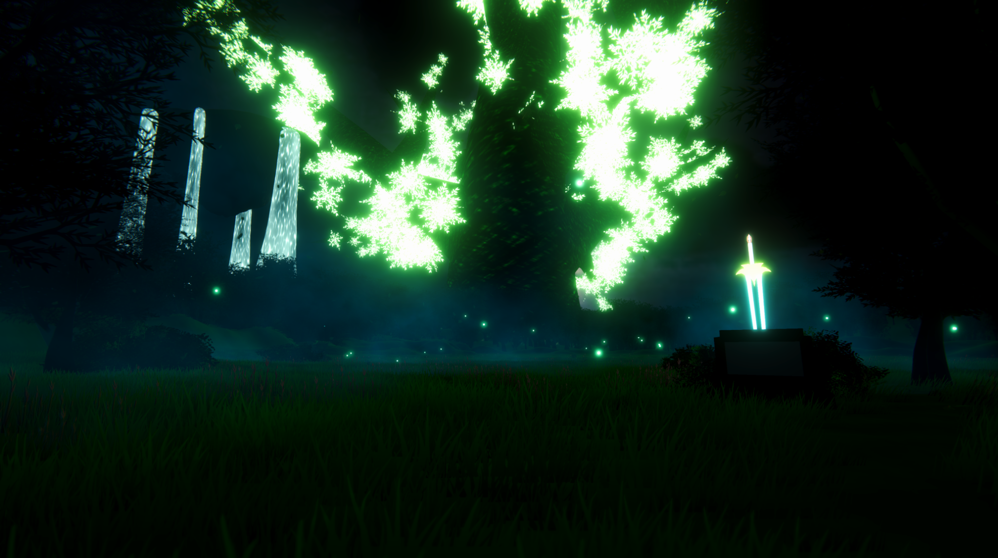 Enchanted forest with glowing tree